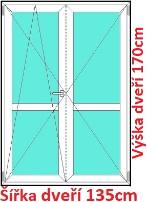 Dvoukřídlé balkonové dveře s příčkou OS+O SOFT šířka 130-135cm Dvoukřídlé balkonové dveře s příčkou 135x170 cm, otevíravé a sklopné, Soft