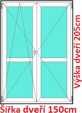 Dvoukřídlé balkonové dveře s příčkou 150x205 cm, otevíravé a sklopné, Soft