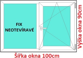 Dvoukřídlé plastové okno 100x90 cm, FIX+OS, Soft