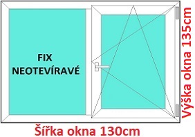 Okna FIX+OS SOFT šířka 130 a 135cm x výška 130-145cm Dvoukřídlé plastové okno 130x135 cm, FIX+OS, Soft