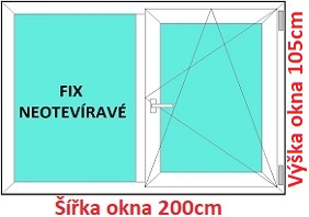 Okna FIX+OS SOFT šířka 200cm x výška 90-105cm Dvoukřídlé plastové okno 200x105 cm, FIX+OS, Soft