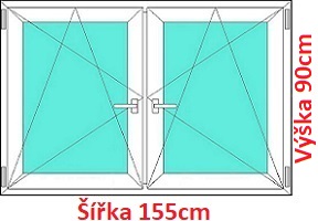 Dvoukřídlá okna OS+OS SOFT šířka 150 a 155cm Dvoukřídlé plastové okno 155x90 cm, OS+OS, se sloupkem, Soft