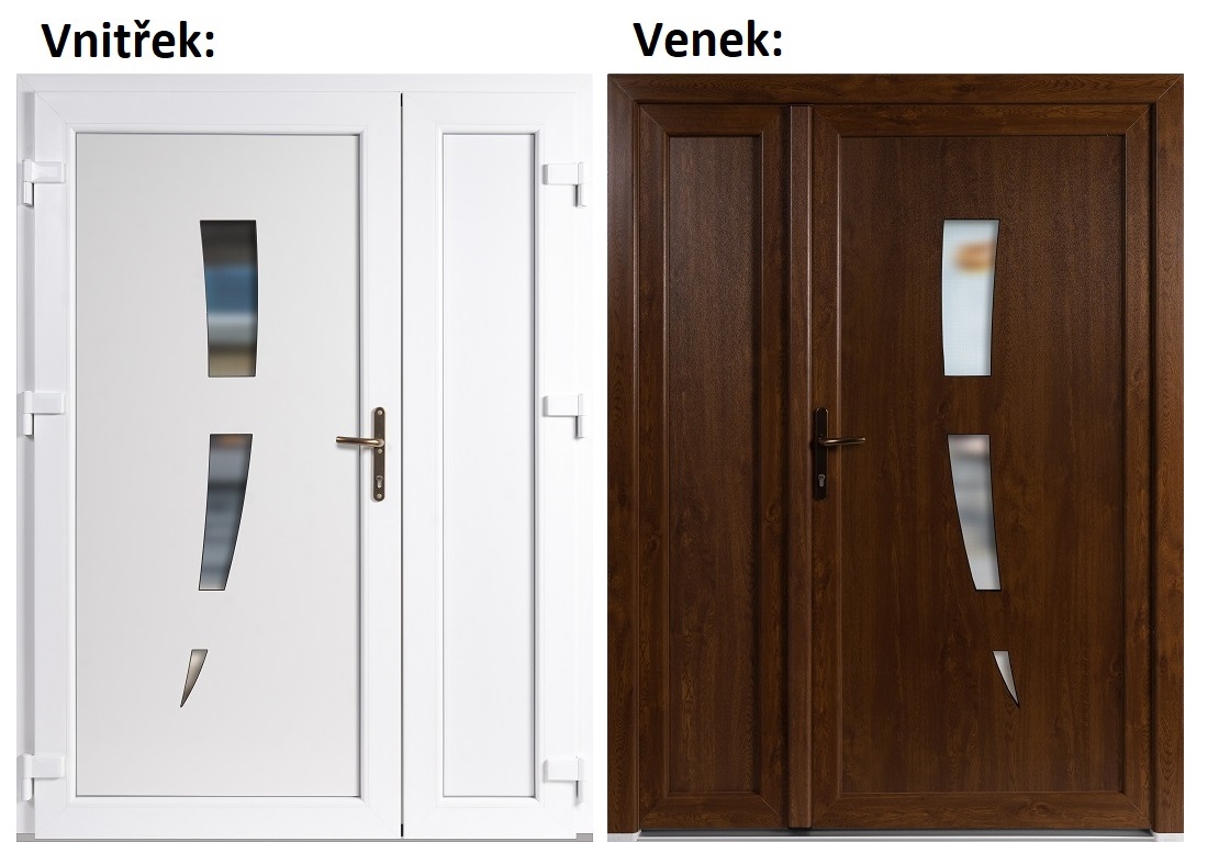 Dvojkrdlov vchodove dvere plastov Soft 123+Panel Pln, Zlat dub/Biela, 150x200 cm, av