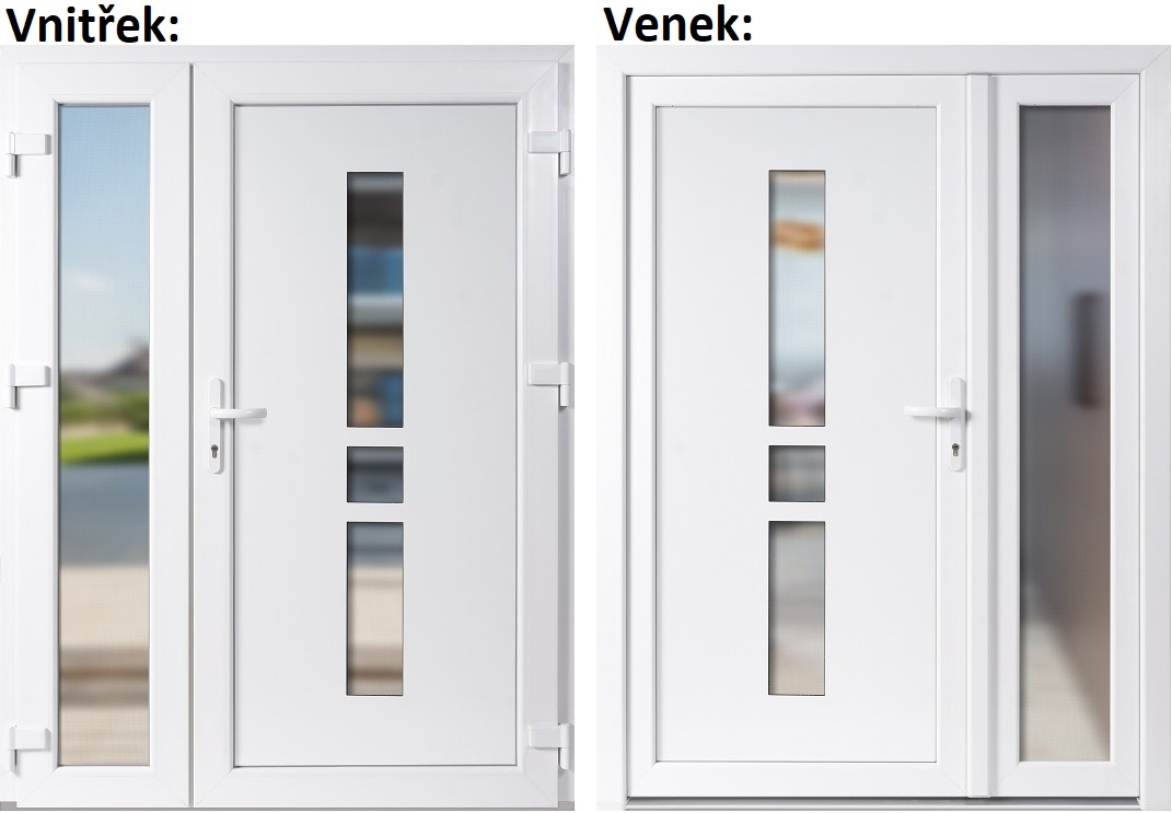 Dvojkrdlov vchodov dvere plastov Soft Megan+Sklo Nisip, Biela/Biela, 130x200 cm, prav