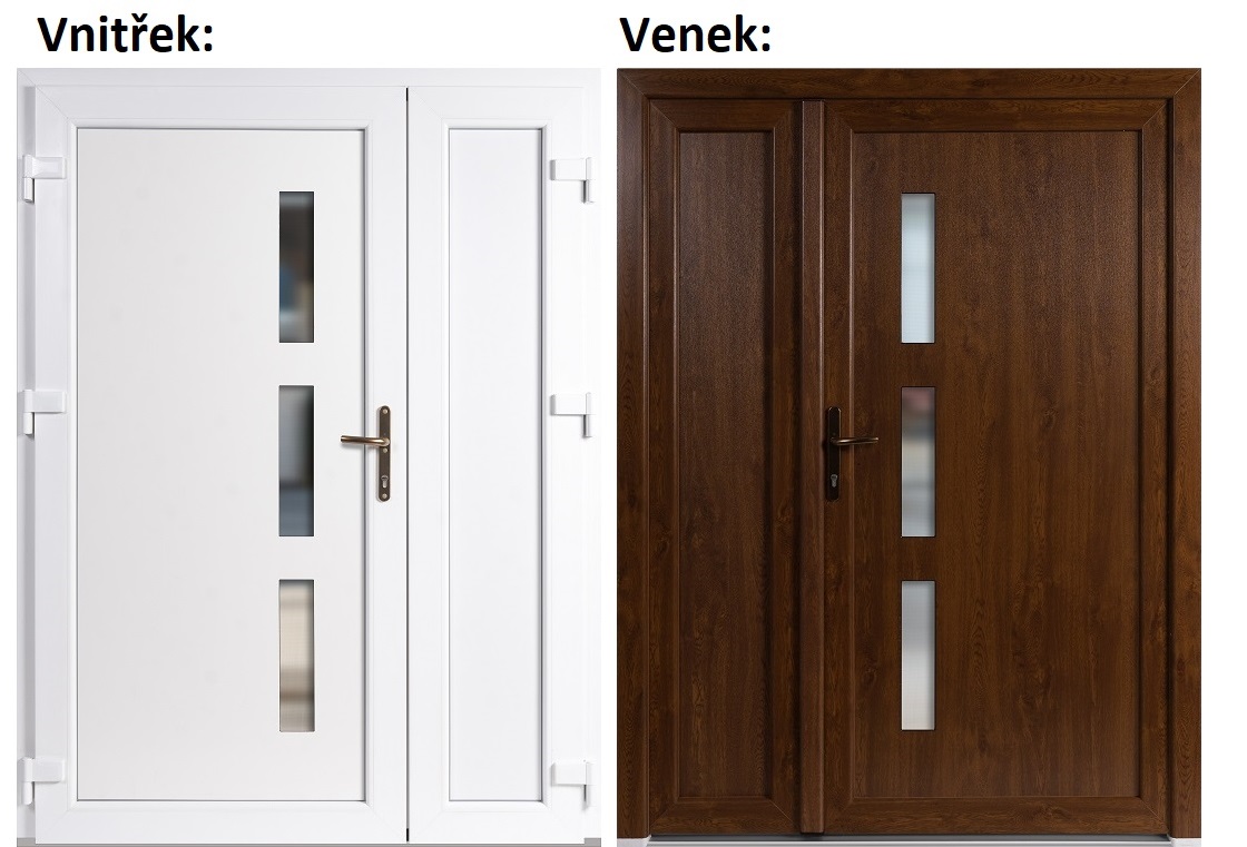 Dvojkrdlov vchodove dvere plastov Soft Venus+Panel Pln, Zlat dub/Biela, 130x200 cm, av