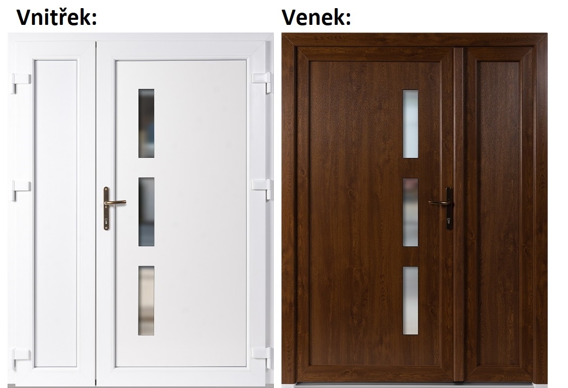 Dvojkrdlov vchodove dvere plastov Soft Venus+Panel Pln, Zlat dub/Biela, 130x200 cm, prav