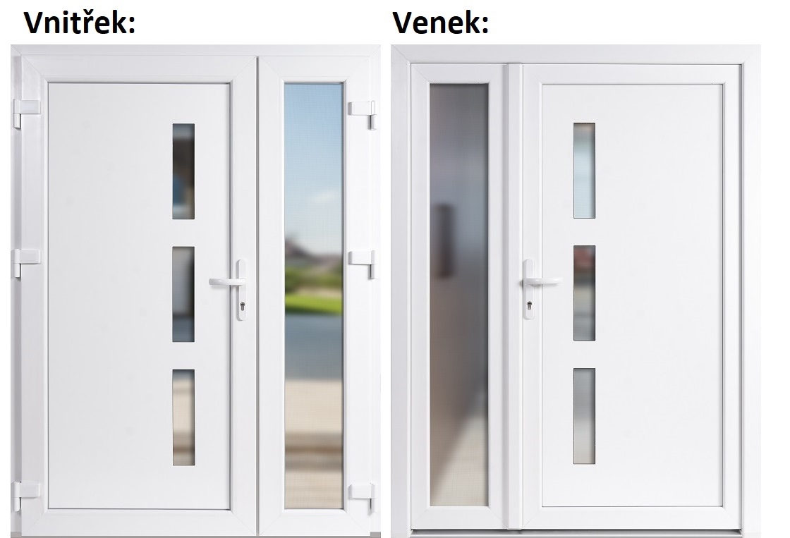 Dvojkrdlov vchodov dvere plastov Soft Venus+Sklo Nisip, Biela/Biela, 130x200 cm, av
