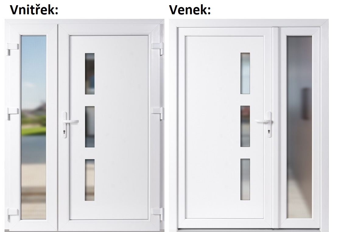Dvojkrdlov vchodov dvere plastov Soft Venus+Sklo Nisip, Biela/Biela, 130x200 cm, prav