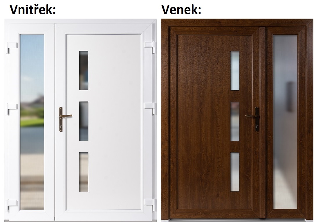 Dvojkrdlov vchodov dvere plastov Soft Venus+Sklo Nisip, Zlat dub/Biela, 130x200 cm, prav